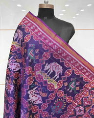 Purple & Blue Narikunj Patola Dupatta - SindhoiPatolaArt