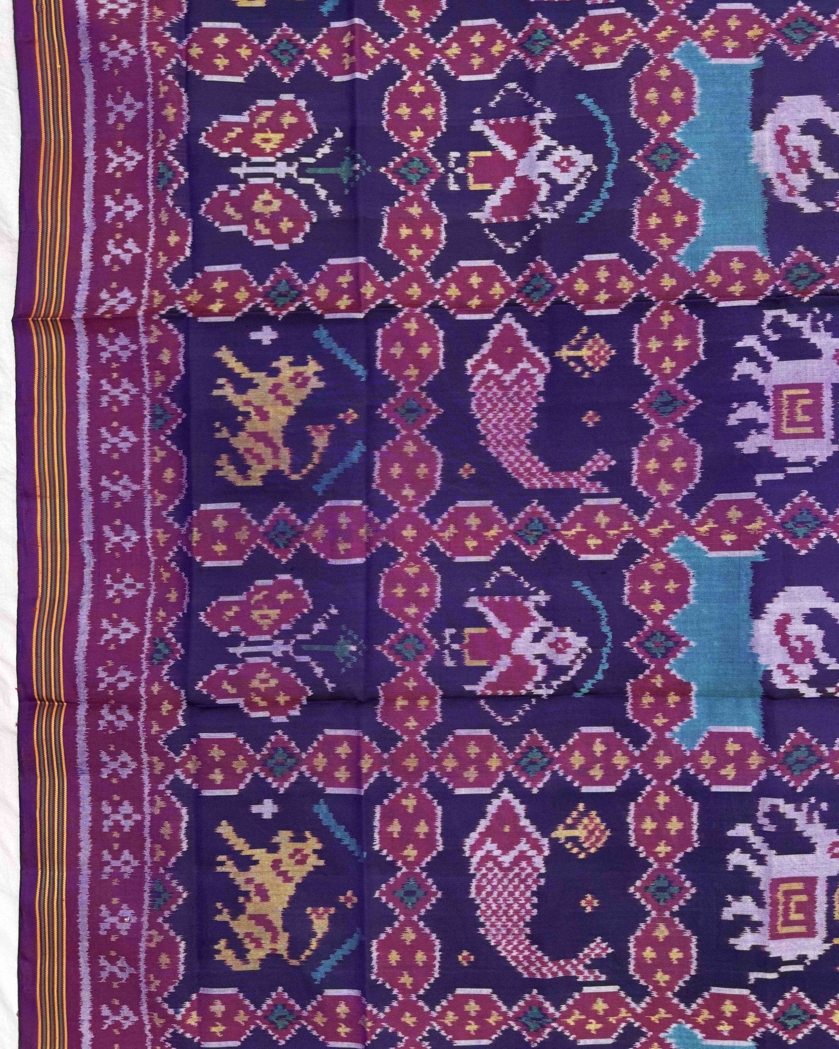 Purple & Blue Narikunj Patola Dupatta - SindhoiPatolaArt
