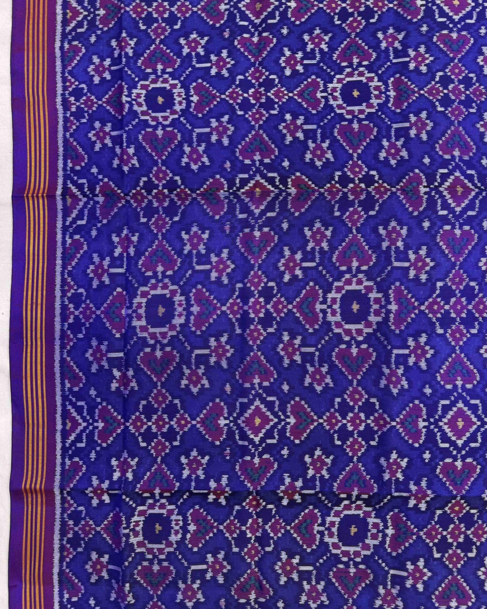 Purple & Blue Navratan Semi Double Ikat Patola Dupatta - SindhoiPatolaArt
