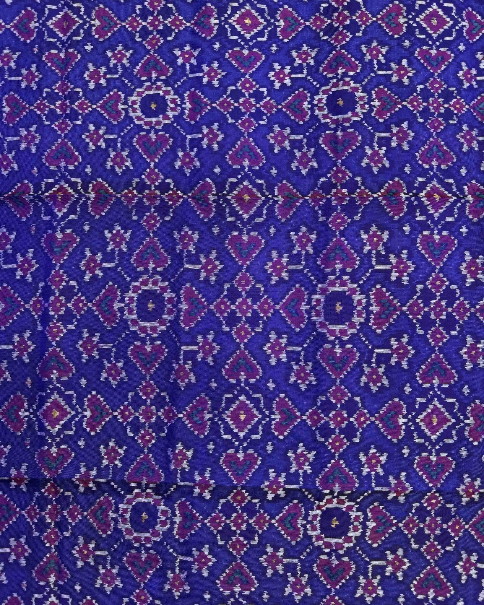 Purple & Blue Navratan Semi Double Ikat Patola Dupatta - SindhoiPatolaArt