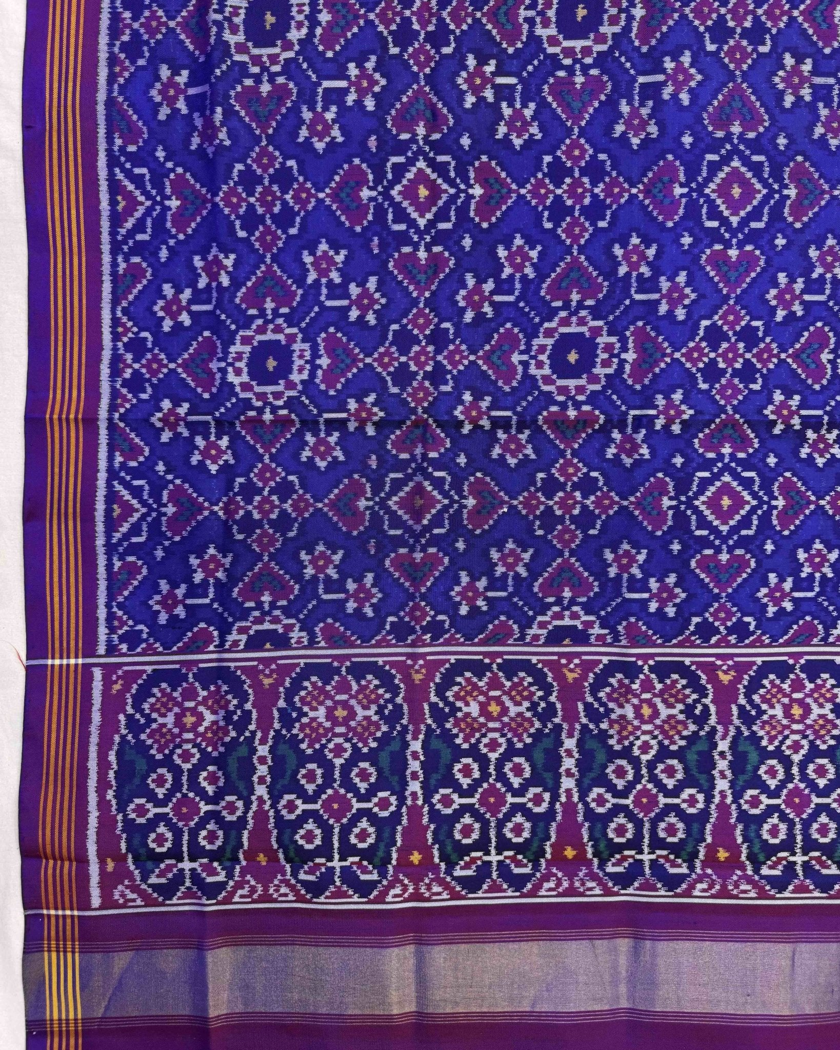 Purple & Blue Navratan Semi Double Ikat Patola Dupatta - SindhoiPatolaArt