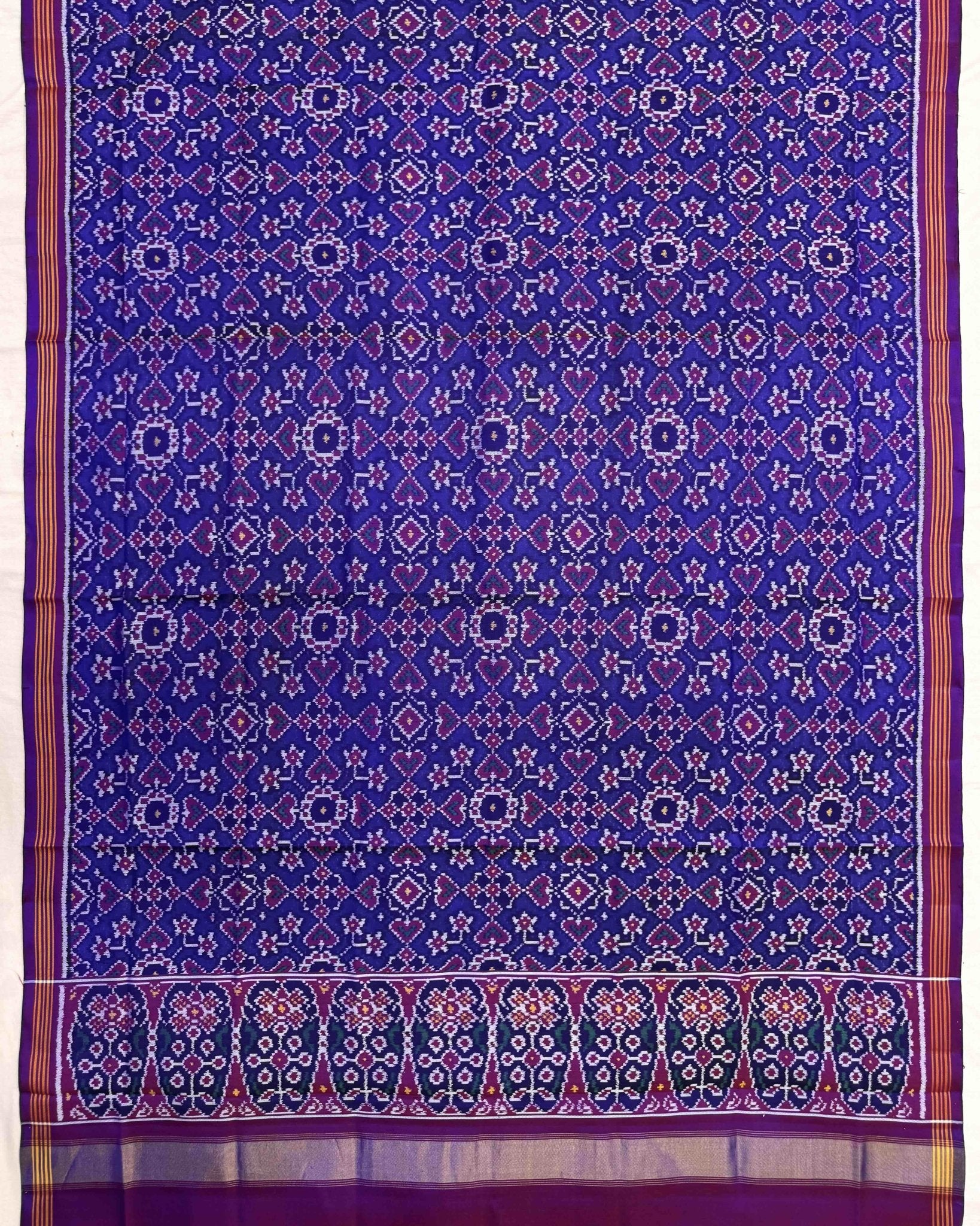 Purple & Blue Navratan Semi Double Ikat Patola Dupatta - SindhoiPatolaArt