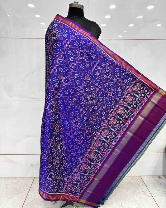Purple & Blue Navratan Semi Double Ikat Patola Dupatta - SindhoiPatolaArt