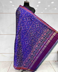 Purple & Blue Navratan Semi Double Ikat Patola Dupatta - SindhoiPatolaArt
