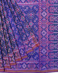 Purple & Blue Navratan Semi Double Ikat Patola Saree - SindhoiPatolaArt
