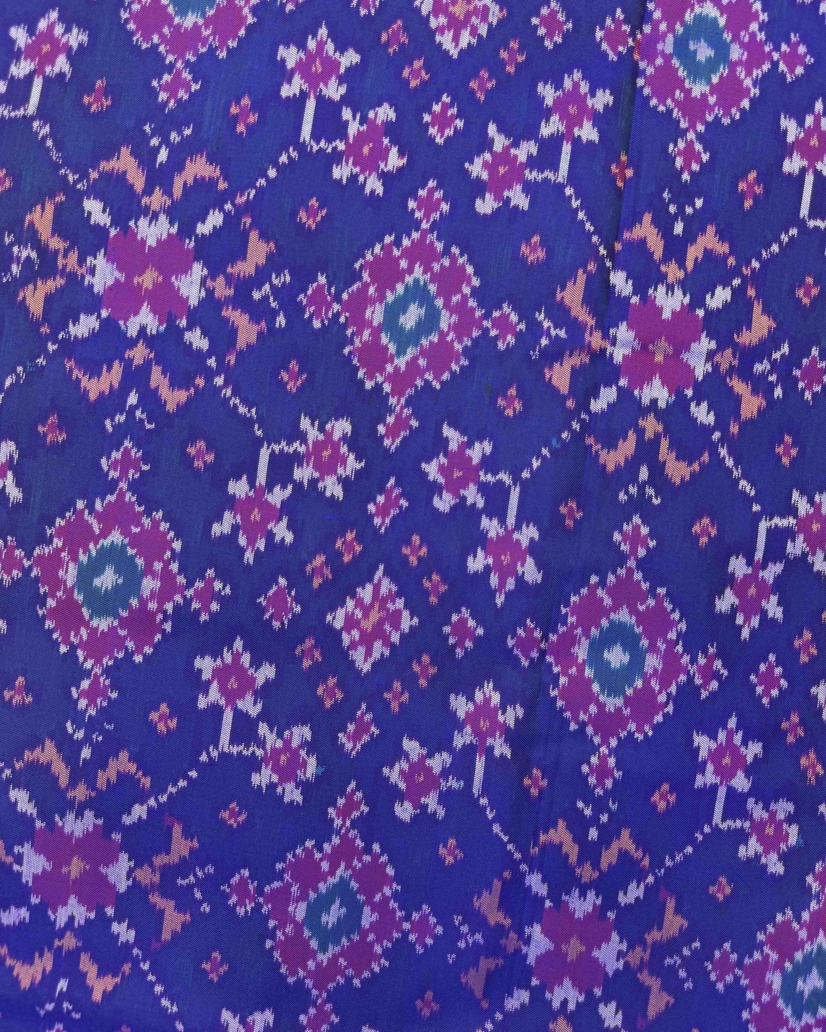 Purple & Blue Navratan Semi Double Ikat Patola Saree - SindhoiPatolaArt