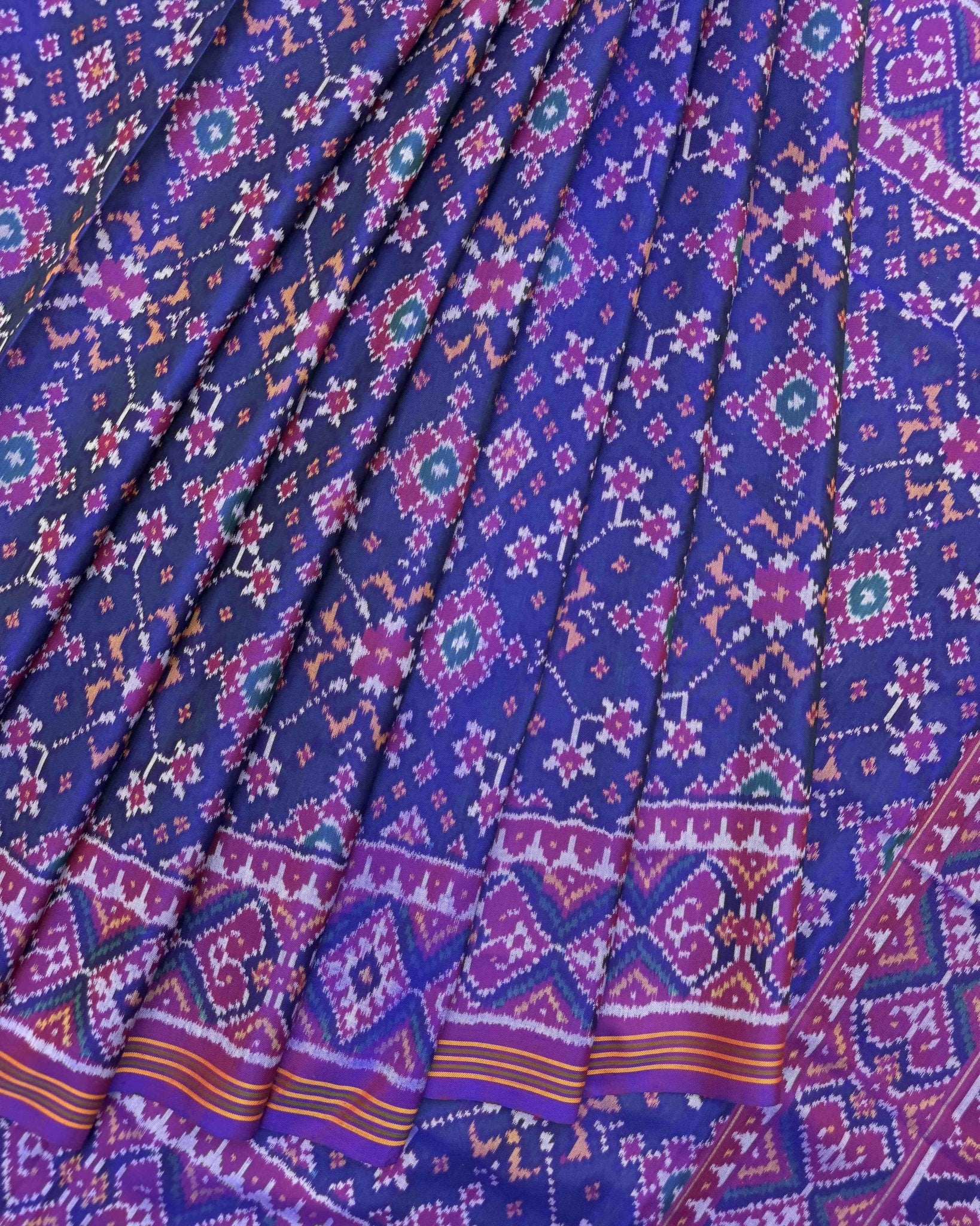 Purple & Blue Navratan Semi Double Ikat Patola Saree - SindhoiPatolaArt