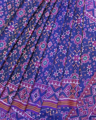 Purple & Blue Navratan Semi Double Ikat Patola Saree - SindhoiPatolaArt