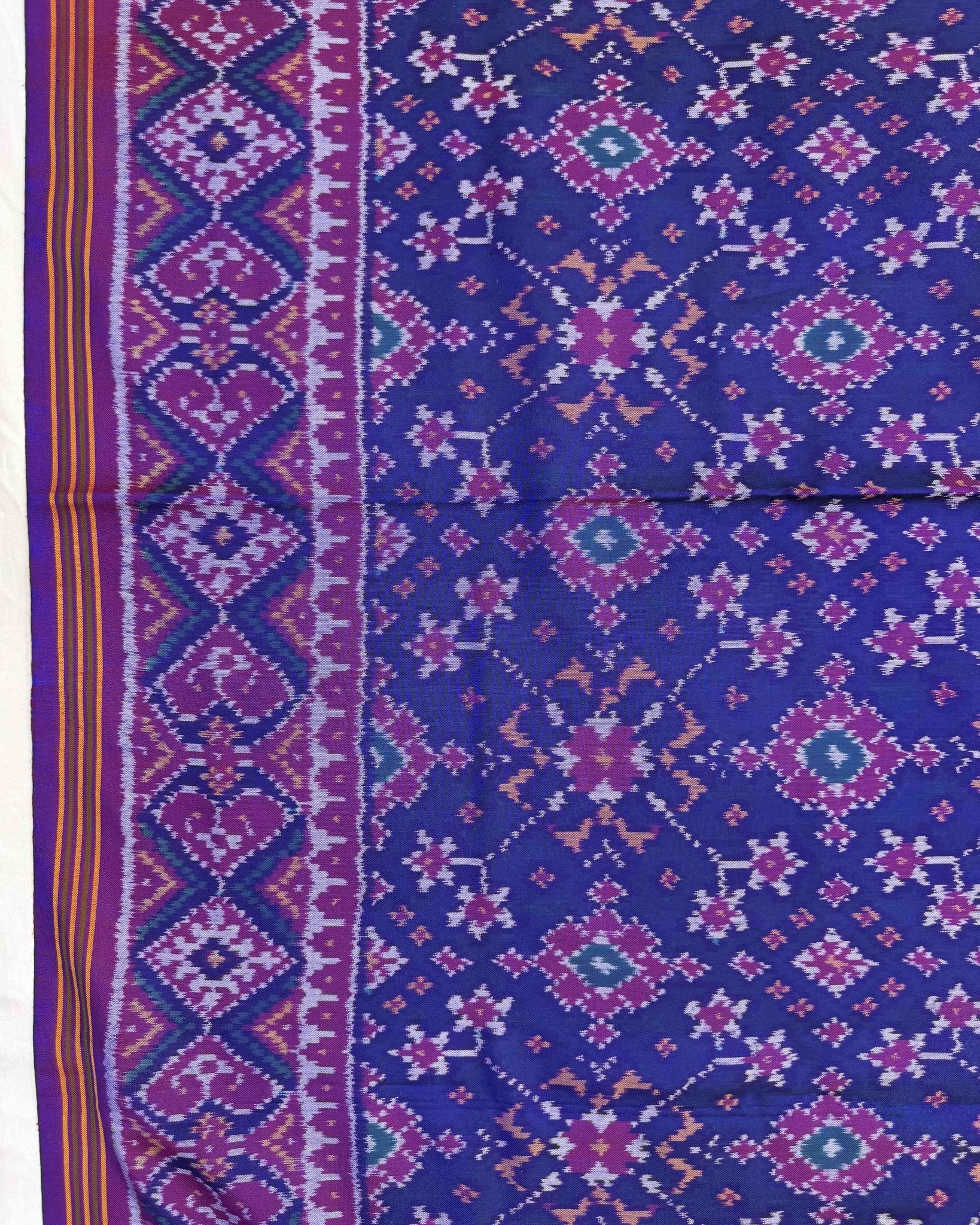 Purple & Blue Navratan Semi Double Ikat Patola Saree - SindhoiPatolaArt