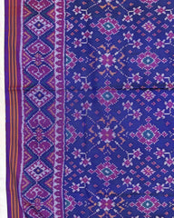 Purple & Blue Navratan Semi Double Ikat Patola Saree - SindhoiPatolaArt