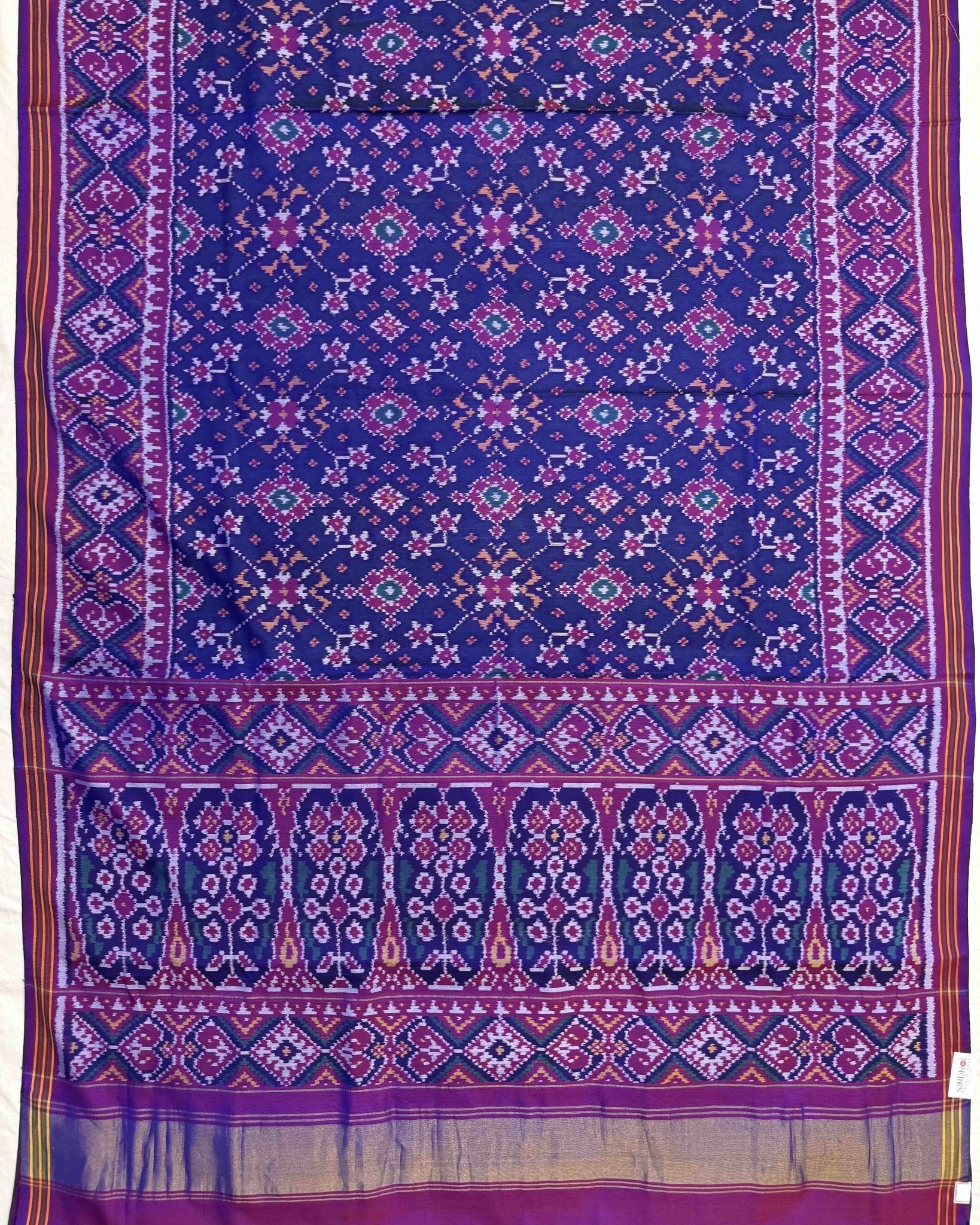Purple & Blue Navratan Semi Double Ikat Patola Saree - SindhoiPatolaArt