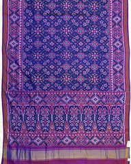 Purple & Blue Navratan Semi Double Ikat Patola Saree - SindhoiPatolaArt