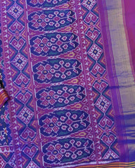 Purple & Blue Navratan Semi Double Ikat Patola Saree - SindhoiPatolaArt