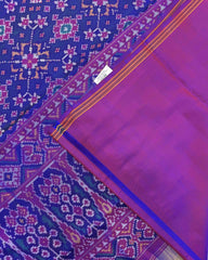 Purple & Blue Navratan Semi Double Ikat Patola Saree - SindhoiPatolaArt