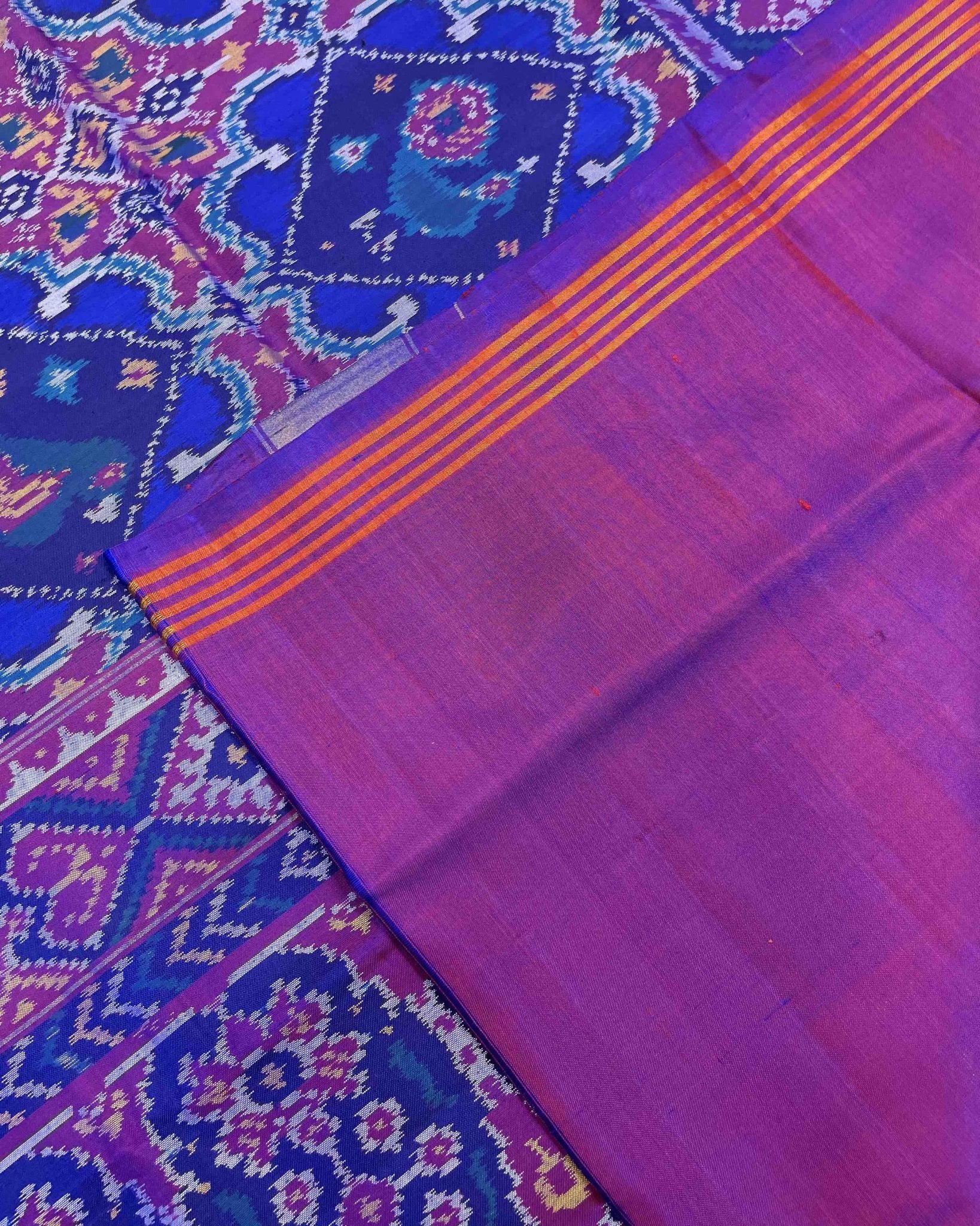 Purple & Blue Star Narikunj Designer Patola Saree - SindhoiPatolaArt