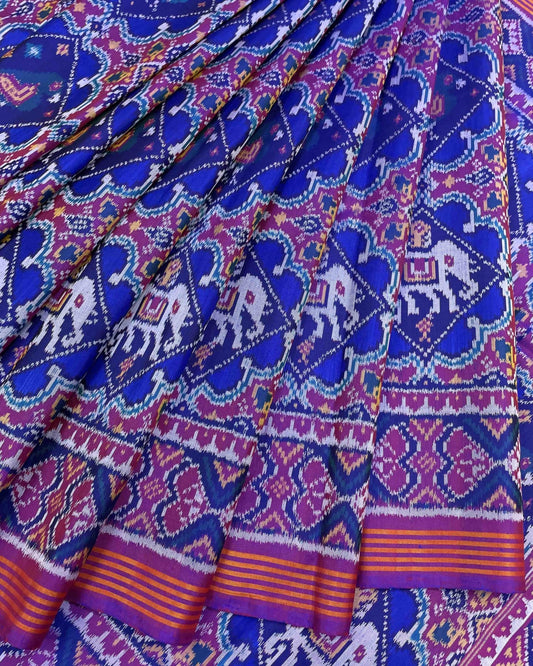 Purple & Blue Star Narikunj Designer Patola Saree - SindhoiPatolaArt