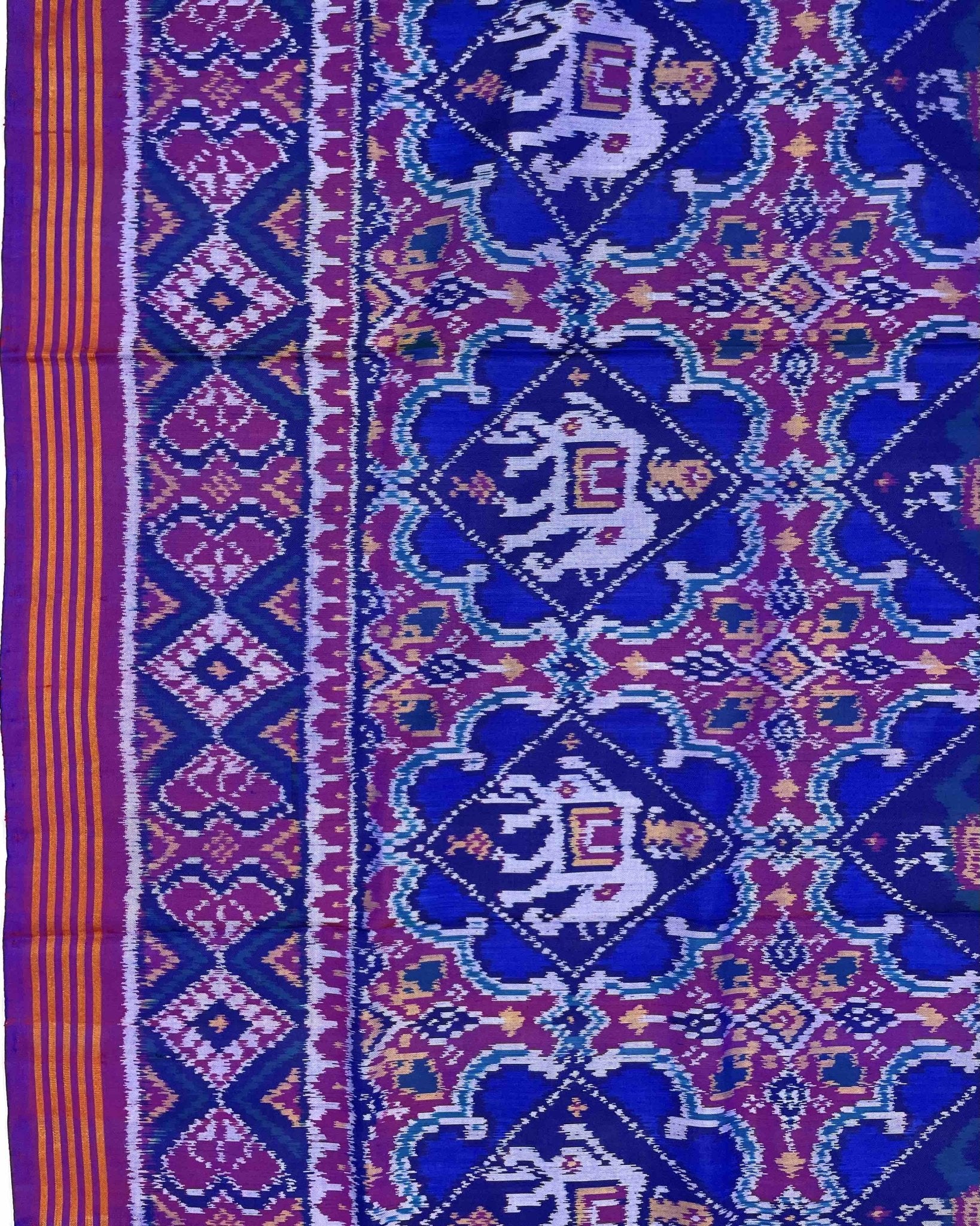 Purple & Blue Star Narikunj Designer Patola Saree - SindhoiPatolaArt
