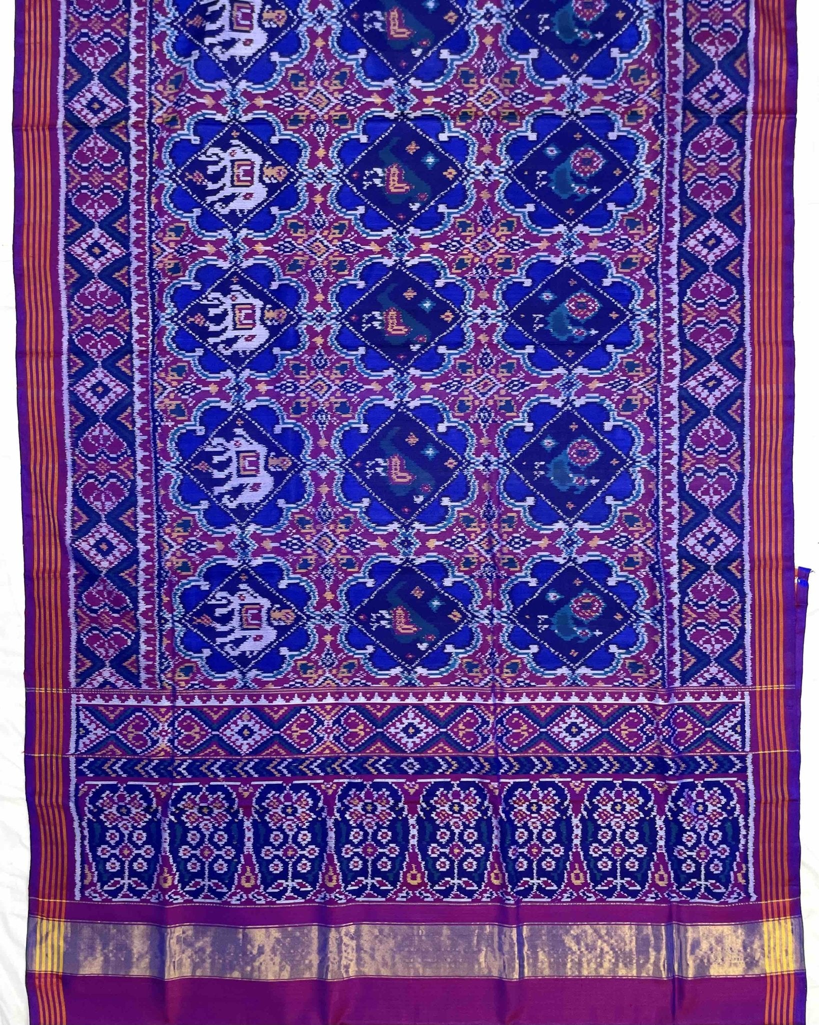 Purple & Blue Star Narikunj Designer Patola Saree - SindhoiPatolaArt