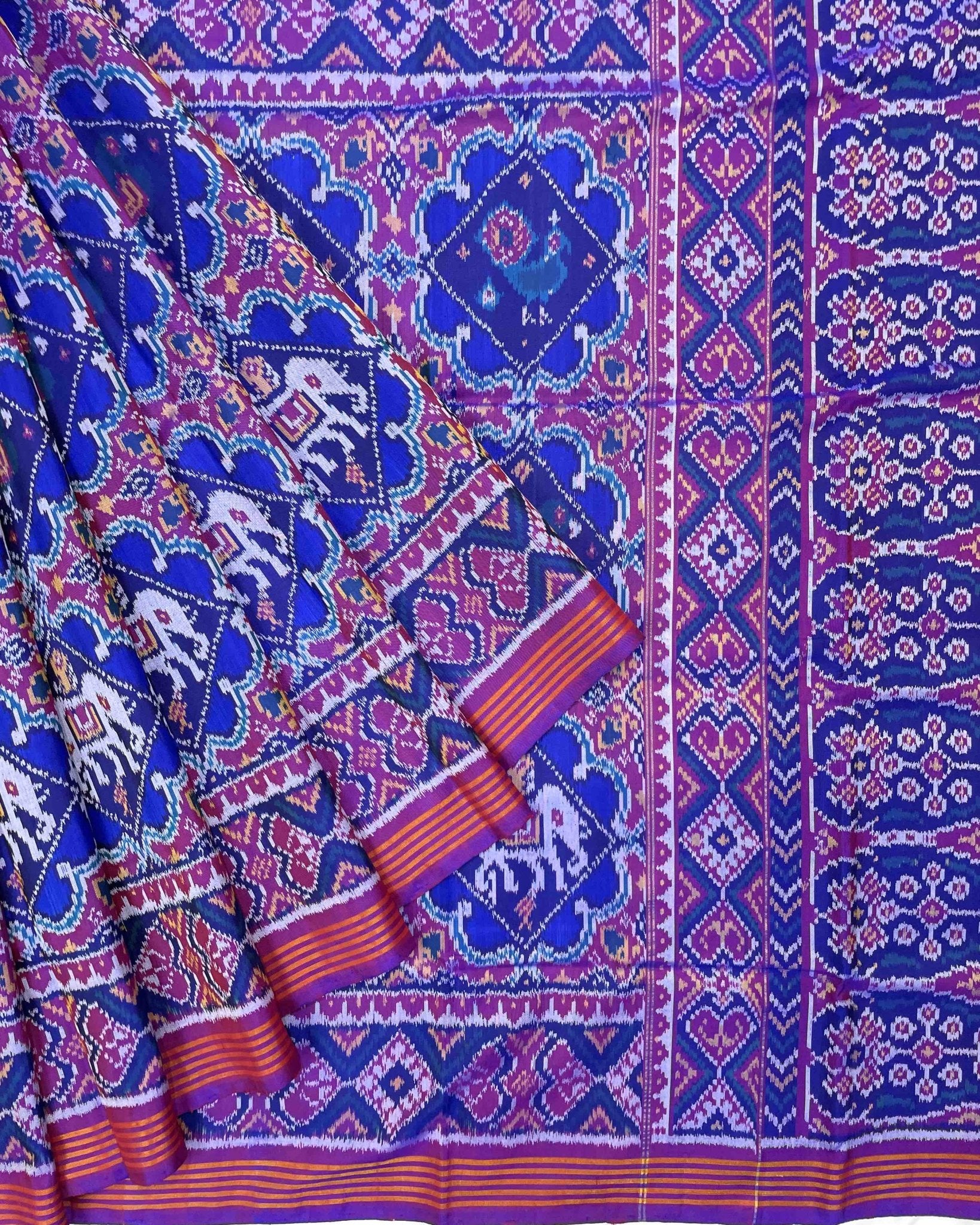 Purple & Blue Star Narikunj Designer Patola Saree - SindhoiPatolaArt