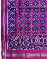 Purple Buttonful Semi Double Ikat Patola Dupatta - SindhoiPatolaArt