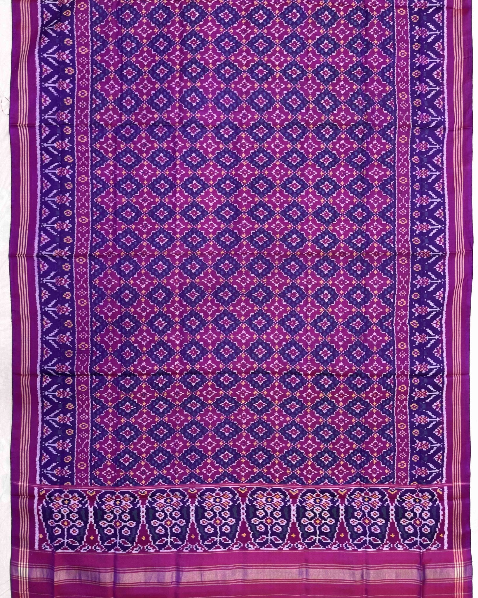 Purple Buttonful Semi Double Ikat Patola Dupatta - SindhoiPatolaArt