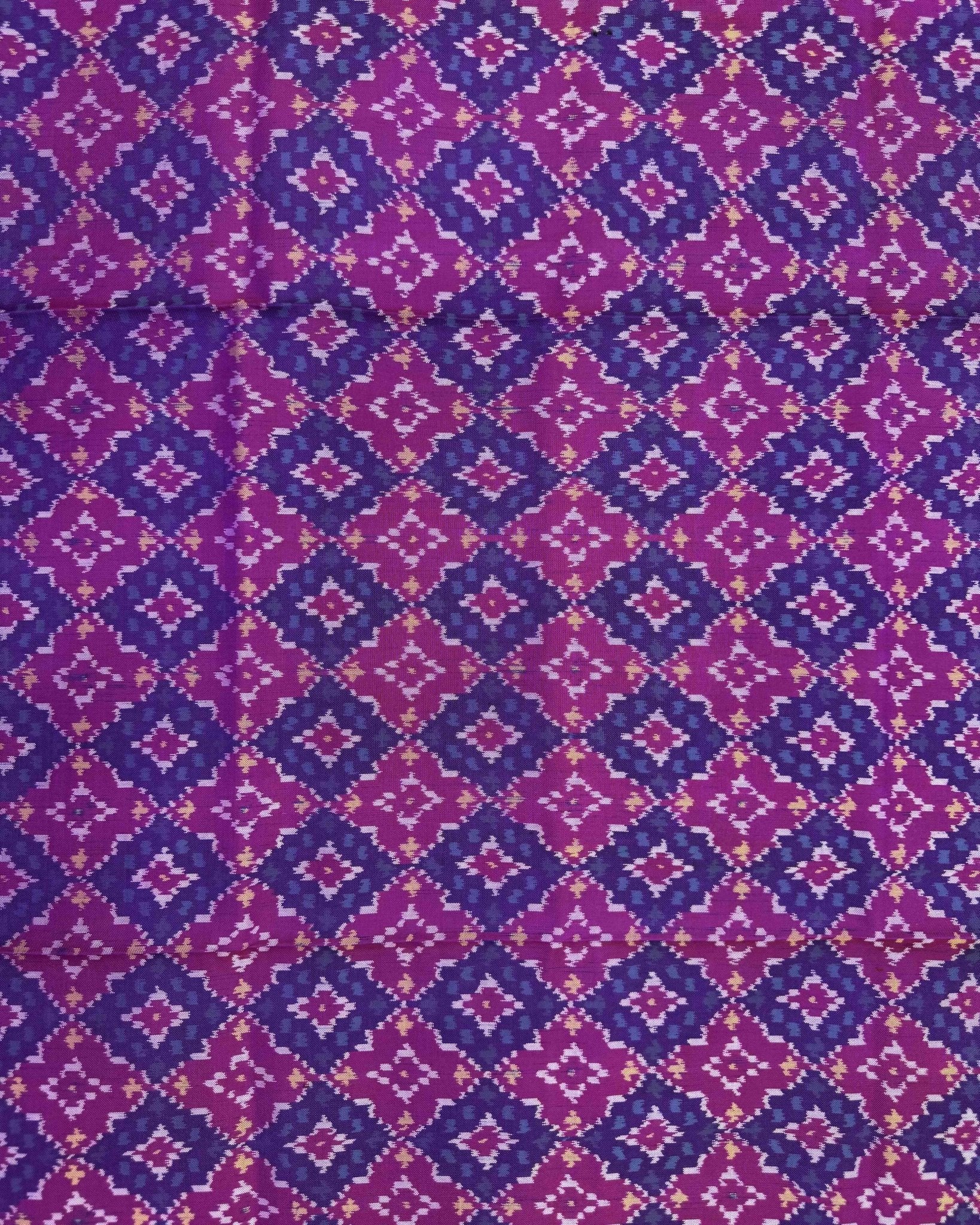 Purple Buttonful Semi Double Ikat Patola Dupatta - SindhoiPatolaArt