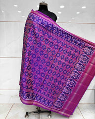 Purple Buttonful Semi Double Ikat Patola Dupatta - SindhoiPatolaArt