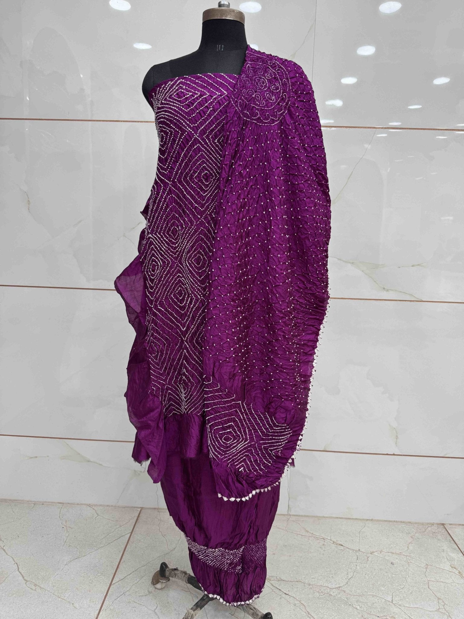Purple Chiniya Silk Bandhani Dress Material - SindhoiPatolaArt