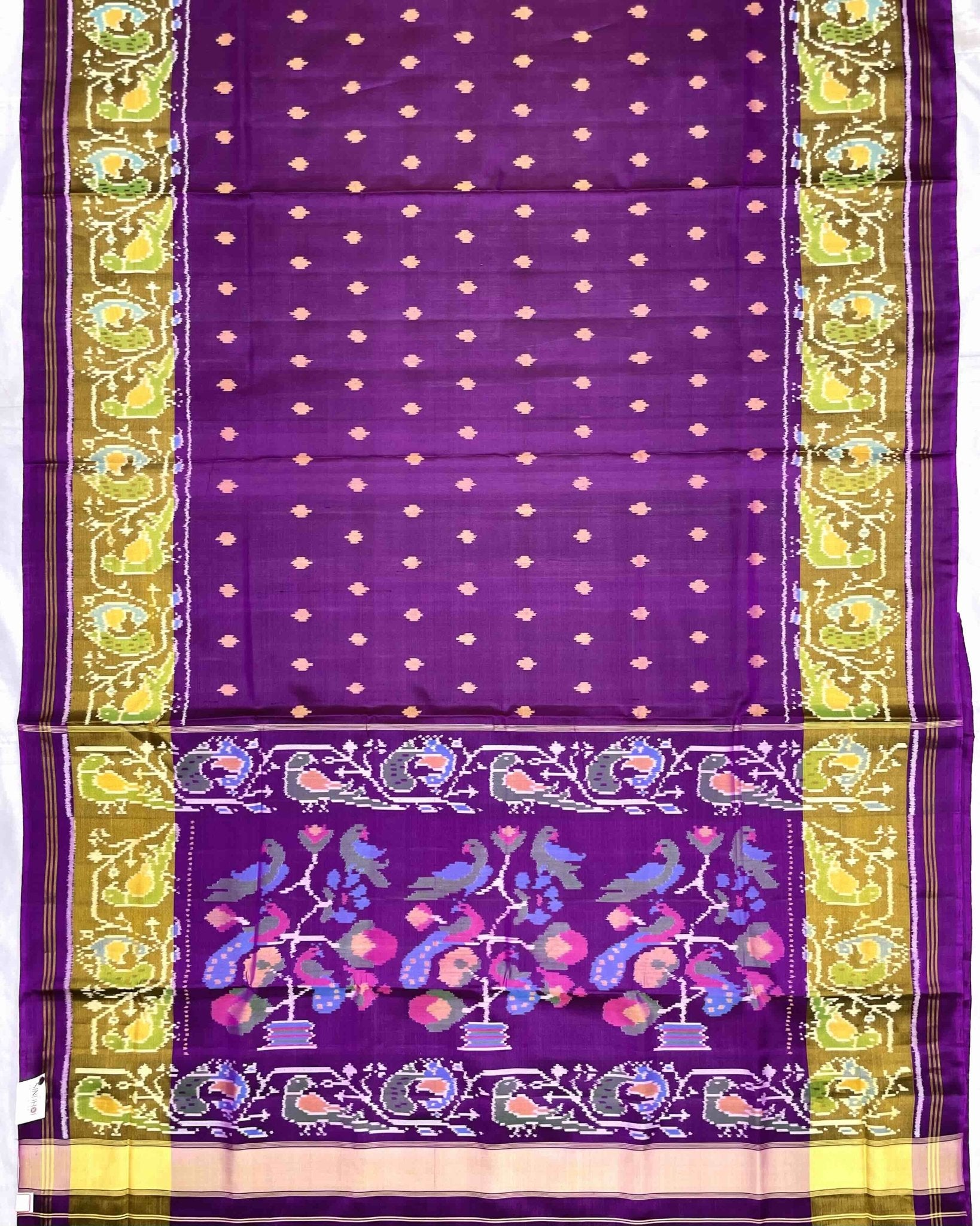 Purple Doted with Peacock Pallu Patola Saree - SindhoiPatolaArt