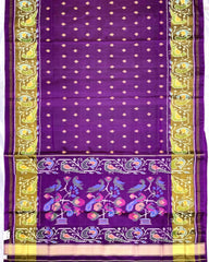 Purple Doted with Peacock Pallu Patola Saree - SindhoiPatolaArt