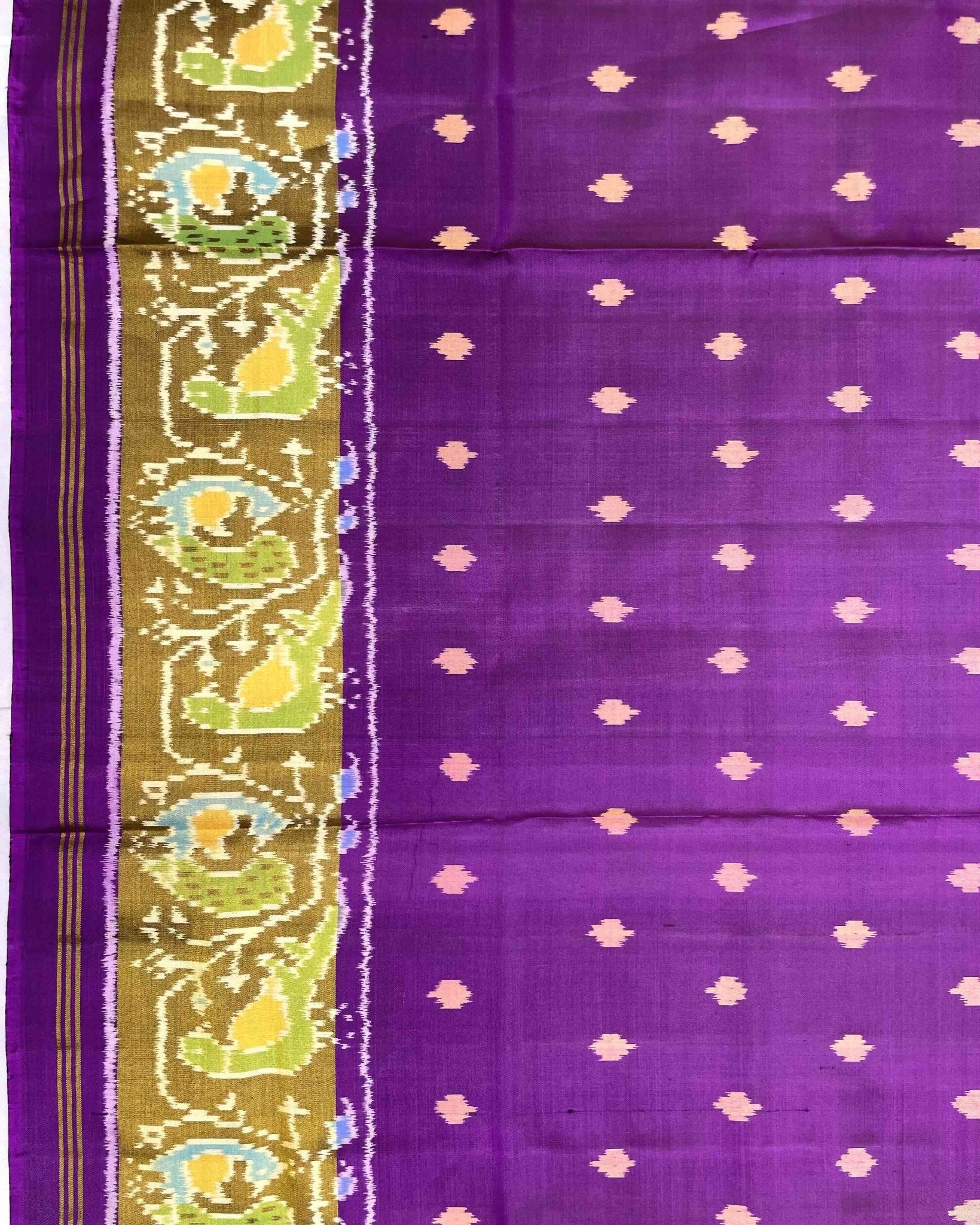 Purple Doted with Peacock Pallu Patola Saree - SindhoiPatolaArt