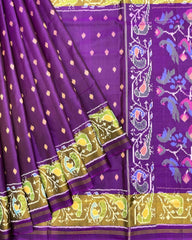 Purple Doted with Peacock Pallu Patola Saree - SindhoiPatolaArt