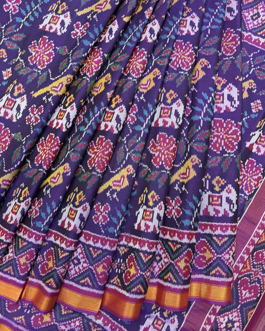 Purple Fancy Bird Patola Saree - SindhoiPatolaArt
