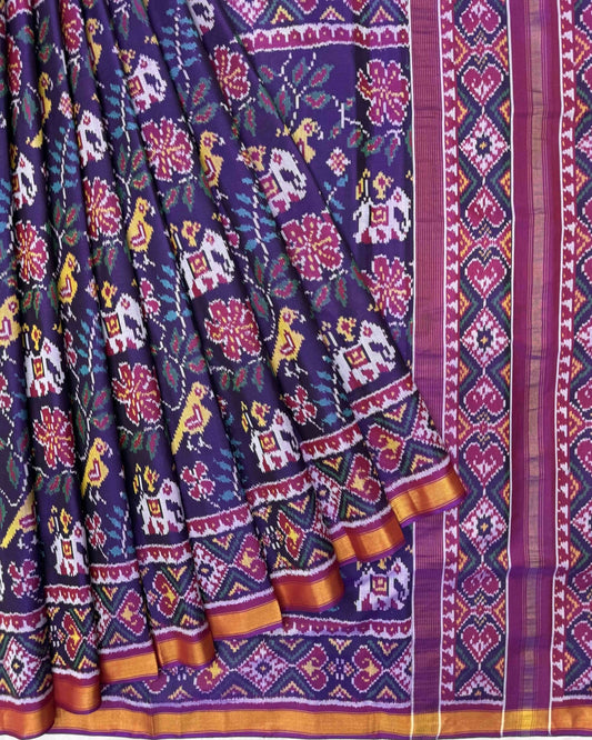 Purple Fancy Bird Patola Saree - SindhoiPatolaArt