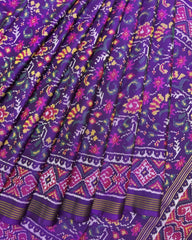 Purple Fancy Flower Semi Double Ikat Patola Saree - SindhoiPatolaArt