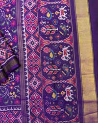 Purple Fancy Flower Semi Double Ikat Patola Saree - SindhoiPatolaArt