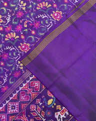 Purple Fancy Flower Semi Double Ikat Patola Saree - SindhoiPatolaArt