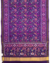 Purple Fancy Flower Semi Double Ikat Patola Saree - SindhoiPatolaArt