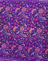 Purple Fancy Flower Semi Double Ikat Patola Saree - SindhoiPatolaArt