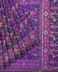 Purple Fancy Flower Semi Double Ikat Patola Saree - SindhoiPatolaArt