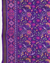 Purple Fancy Flower Semi Double Ikat Patola Saree - SindhoiPatolaArt