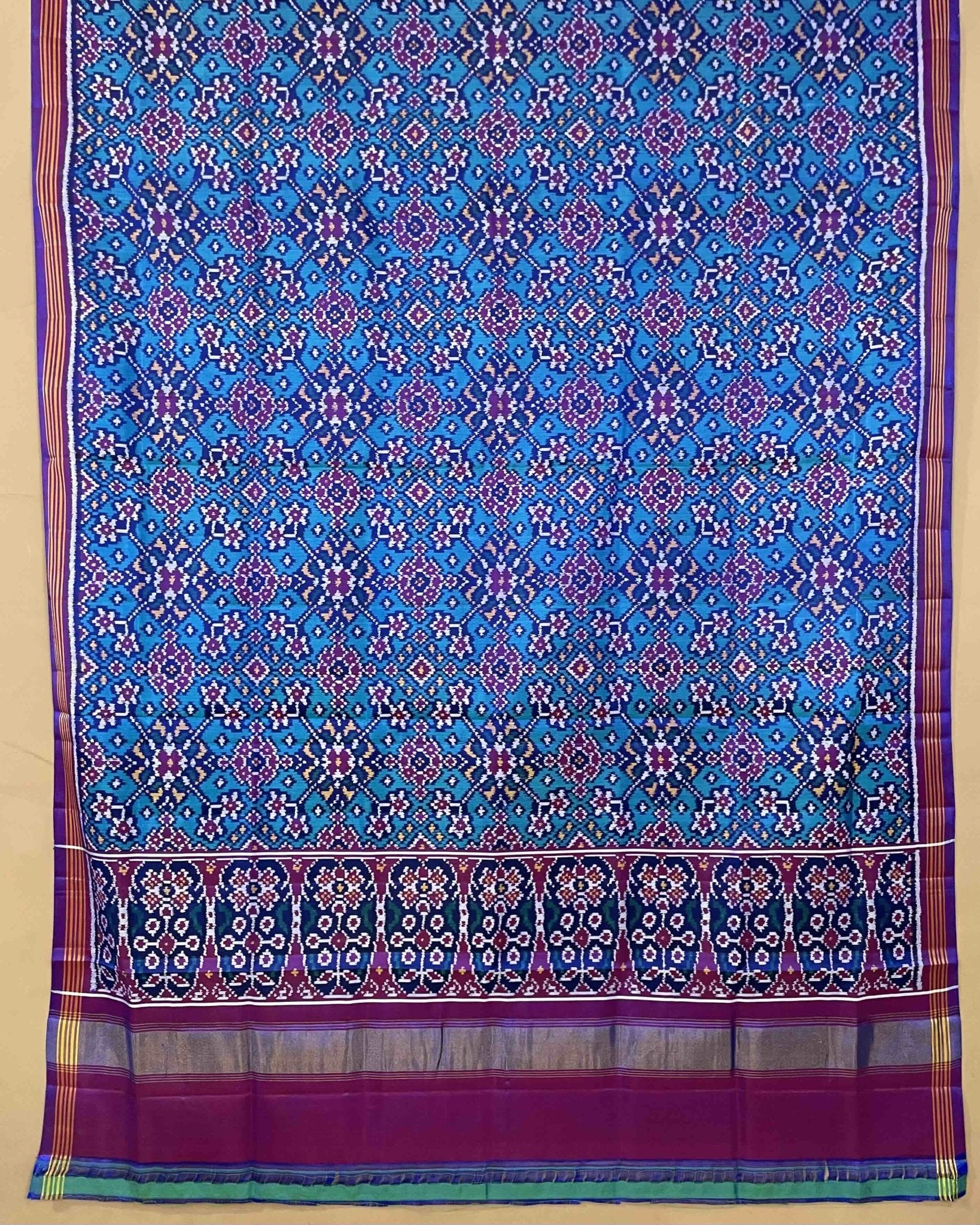 Purple & Firozi Blue Navratan Patola Dupatta - SindhoiPatolaArt