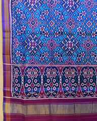 Purple & Firozi Blue Navratan Patola Dupatta - SindhoiPatolaArt