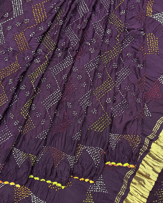 Purple Gajji Silk Bandhani Saree - SindhoiPatolaArt