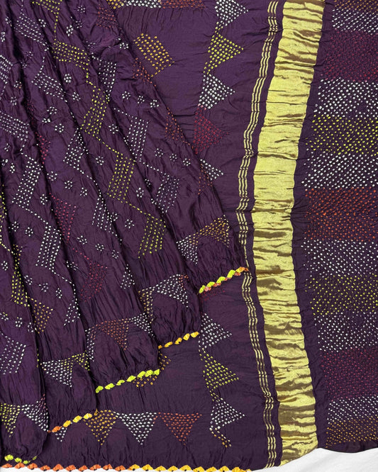 Purple Gajji Silk Bandhani Saree - SindhoiPatolaArt