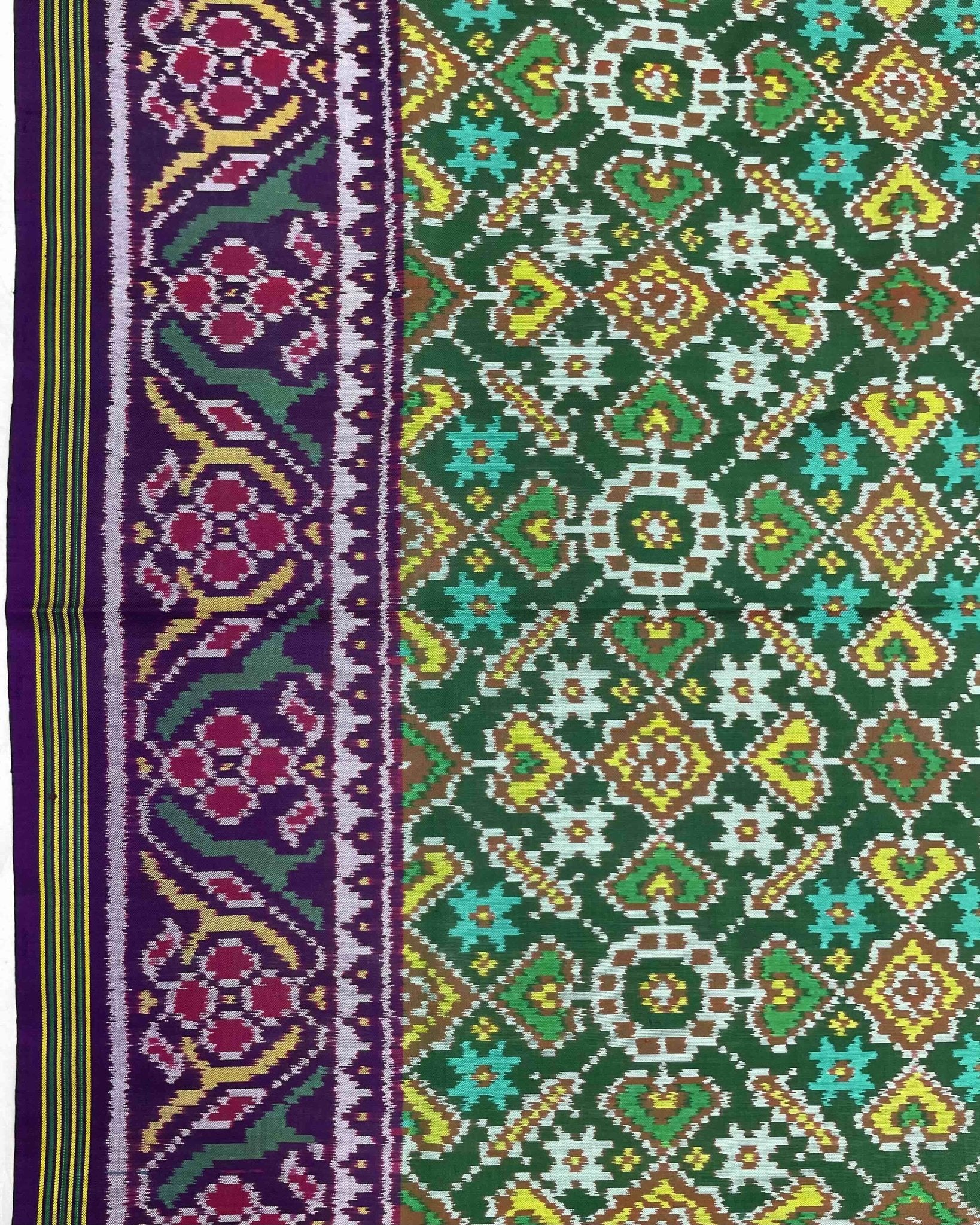 Purple & Green Manekchowk Designer Patola Saree - SindhoiPatolaArt