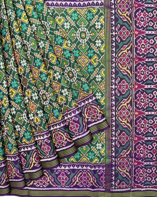 Purple & Green Manekchowk Designer Patola Saree - SindhoiPatolaArt
