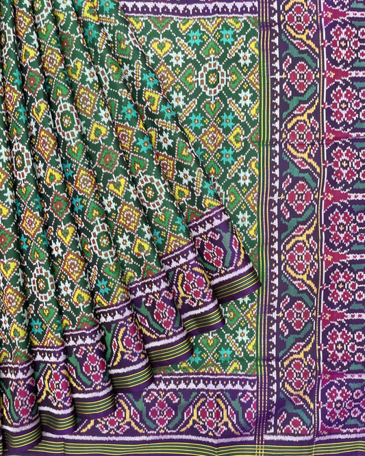 Purple & Green Manekchowk Patola Saree - SindhoiPatolaArt