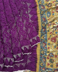 Purple Muga Silk Pen Kamalkari Bandhani Saree - SindhoiPatolaArt