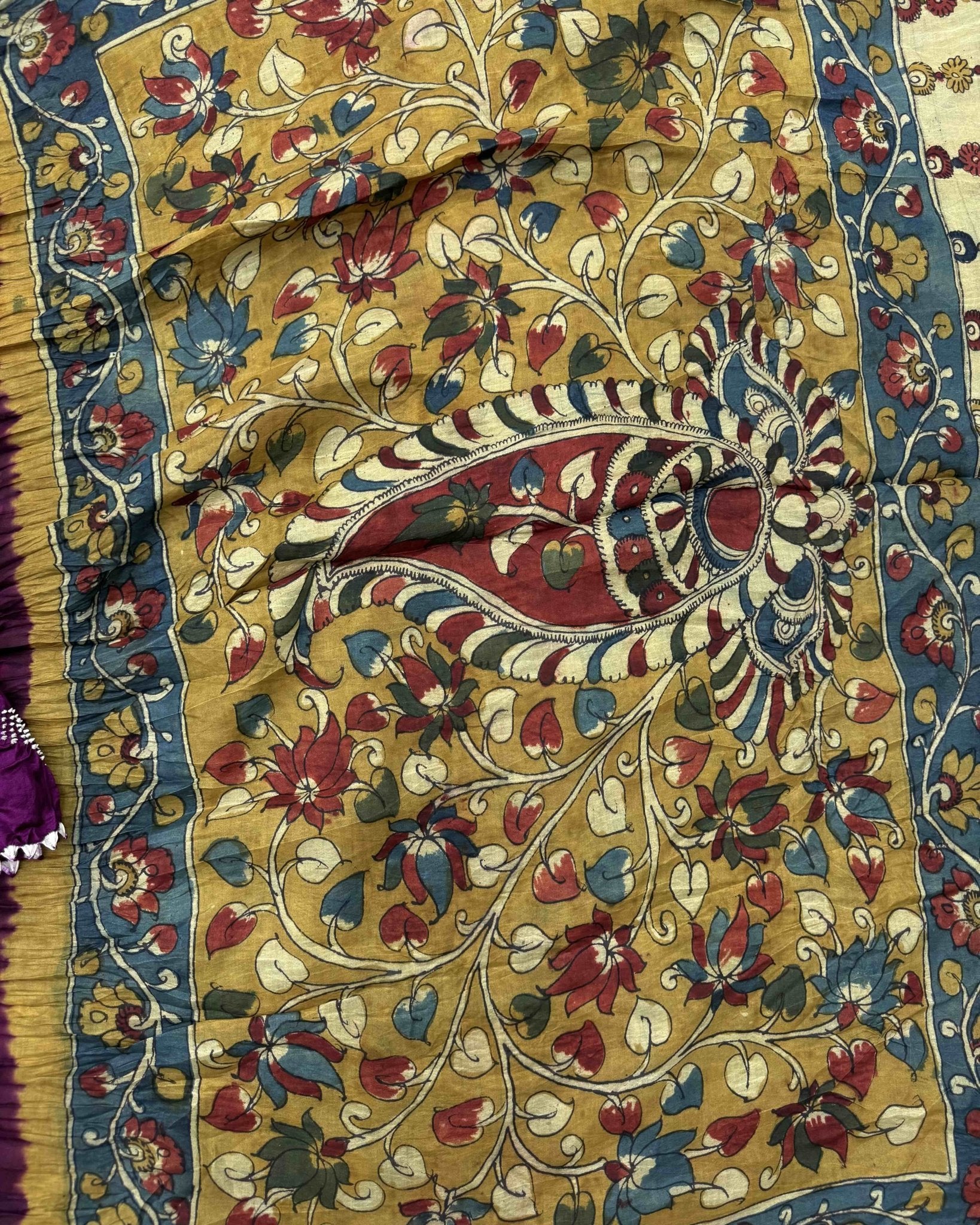 Purple Muga Silk Pen Kamalkari Bandhani Saree - SindhoiPatolaArt